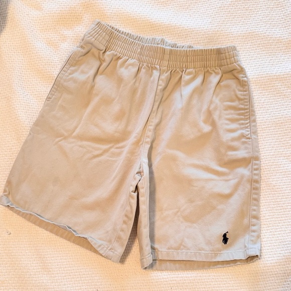 POLO by RALPH LAUREN Boys Kids Khaki Tan Elastic Pull-up Shorts w Blue Logo - Picture 3 of 8